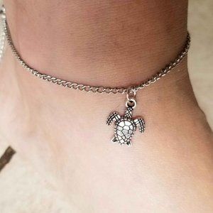 Silver Anklet, Turtle Ankle Bracelet, Beach Gift